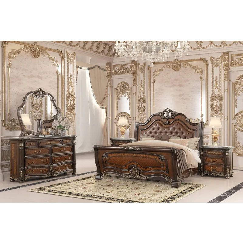 Bella Notte Padded Sleigh Bed 5pcs B/Dresser/Mirror/2 Nightstands - Queen