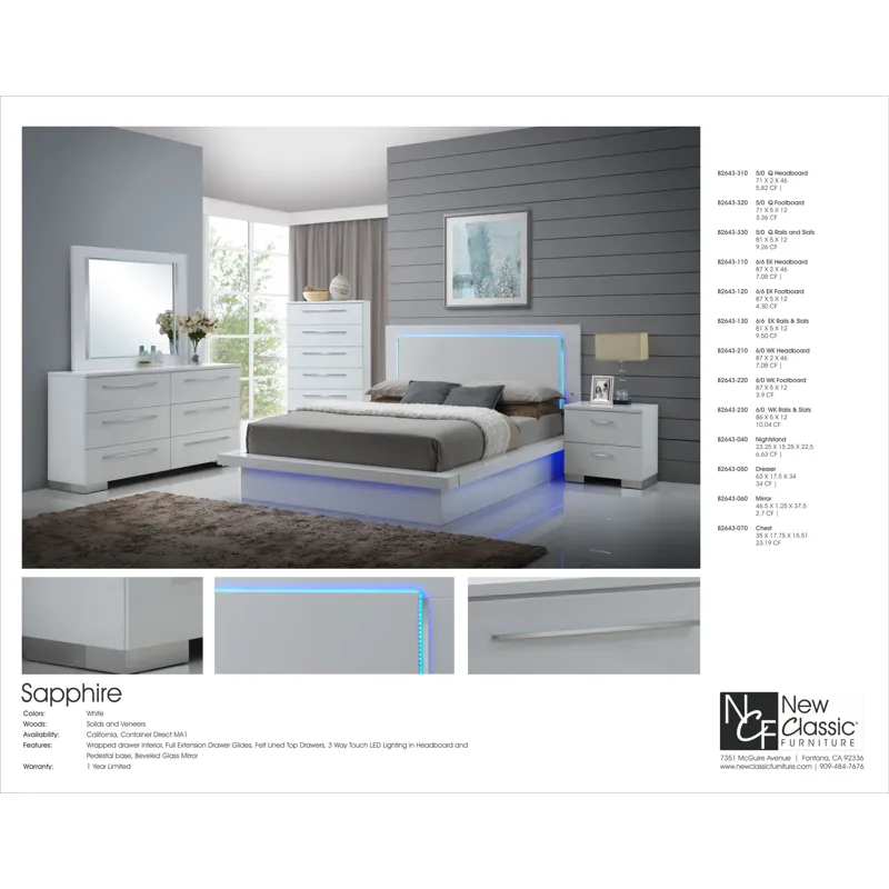 Sapphire 5/0 Q Lighted Headboard-White