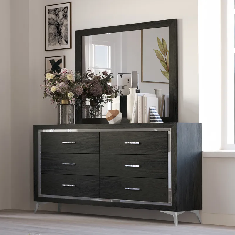 Huxley 2pc Dresser & Mirror Set Black