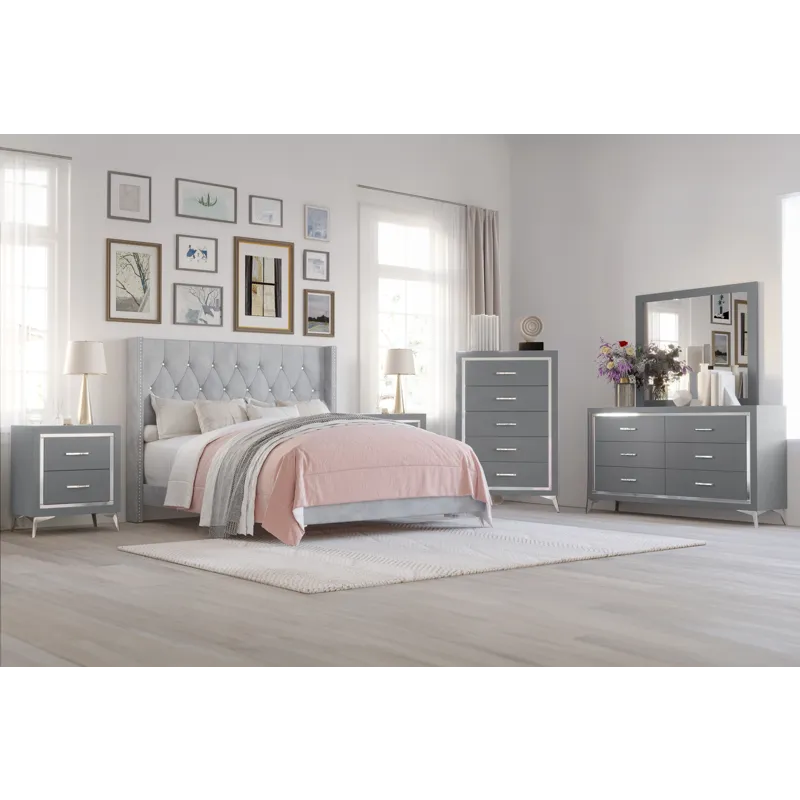 Huxley Gray 6/0 Wk 6pcs B/Dresser/Mirror/Chest/2 Nightstands