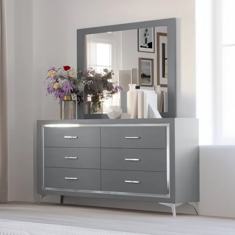 Huxley 2pc Dresser & Mirror Set Gray