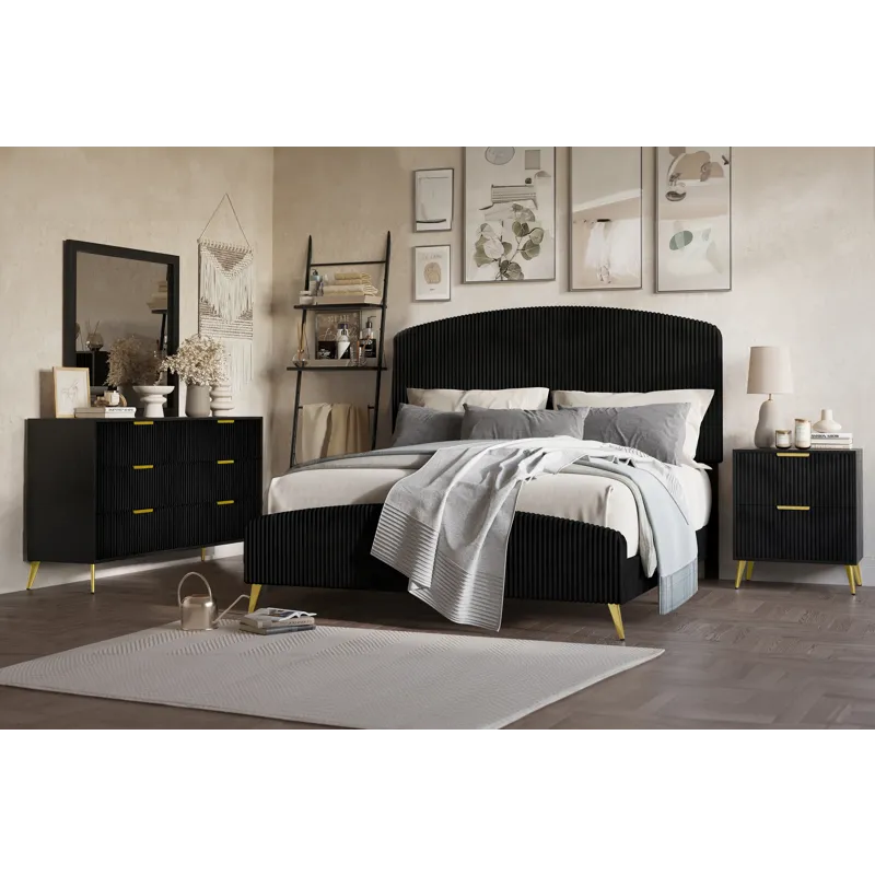 Kailani Black 5/0 Q 4pcs B/Dresser/Mirror Nightstand