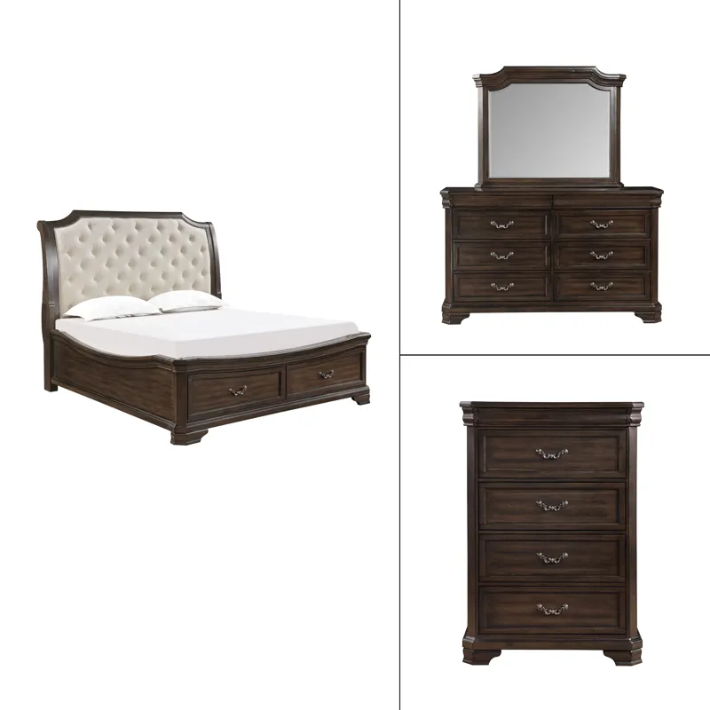 Lyndhurst Walnut 6/6 Ek 4pcs B/Dresser/Mirror/Chest