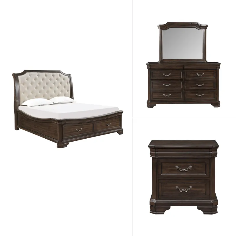 Lyndhurst Walnut 6/6 Ek 4pcs B/Dresser/Mirror/Nightstand