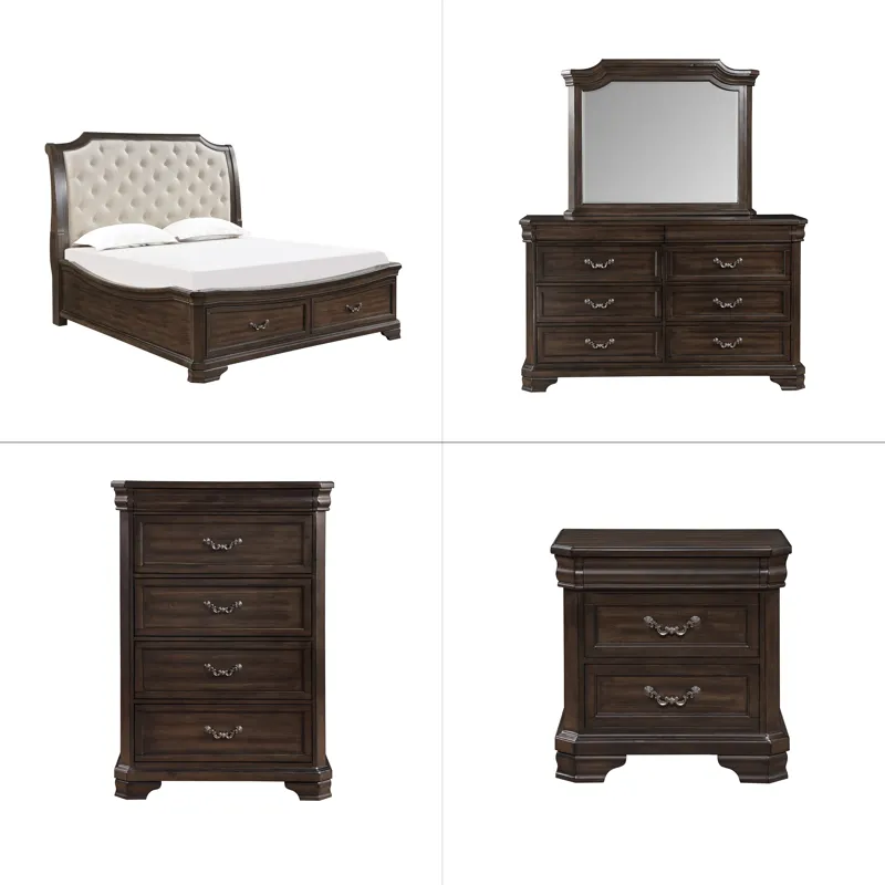 Lyndhurst Walnut 6/0 Wk 5pcs B/Dresser/Mirror/Chest/Nightstand
