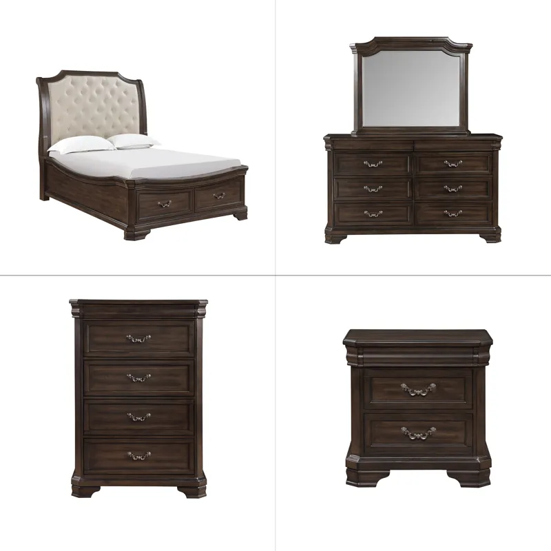 Lyndhurst Walnut 5/0 Q 5pcs B/Dresser/Mirror/Chest/Nightstand