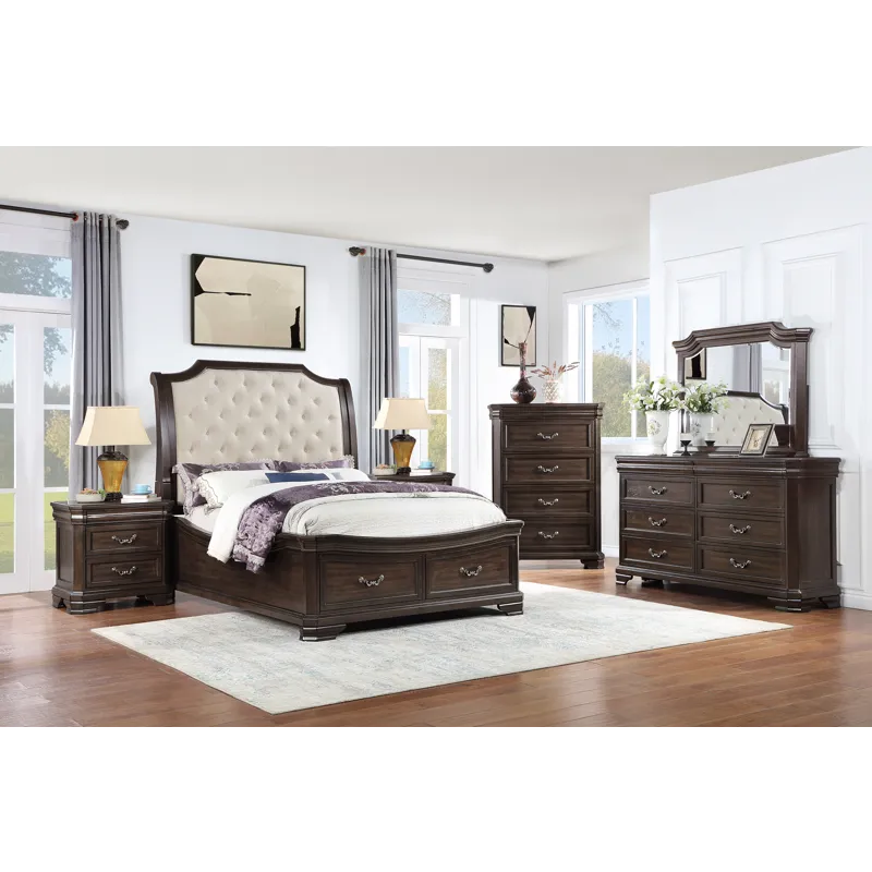Lyndhurst Walnut 5/0 Q 6pcs B/Dresser/Mirror/Chest/2 Nightstands