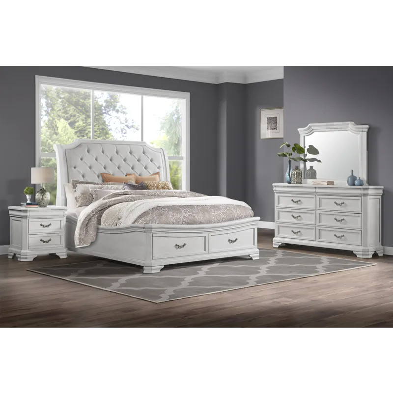 Lyndhurst White 5/0 Q 4pcs B/Dresser/Mirror Nightstand
