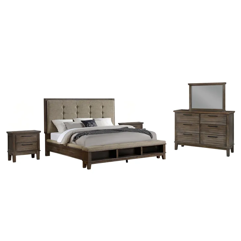 Cagney Vintage 6/6 Ek 6pcs B/Dresser/Mirror/Chest/2 Nightstands