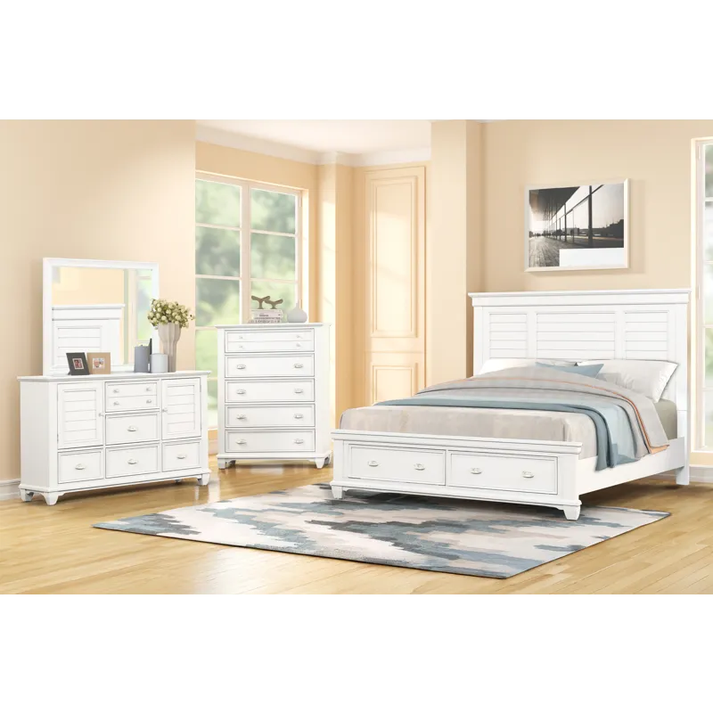 Jamestown 6/6 Ek 4pc B/Dresser/Mirror/Chest W/Storage Wht