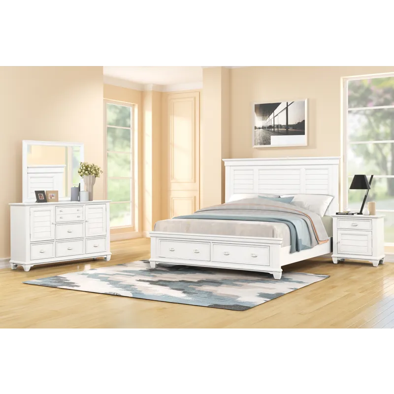Jamestown 6/0 Wk 4pc B/Dresser/Mirror Nightstand W/Storage Wht