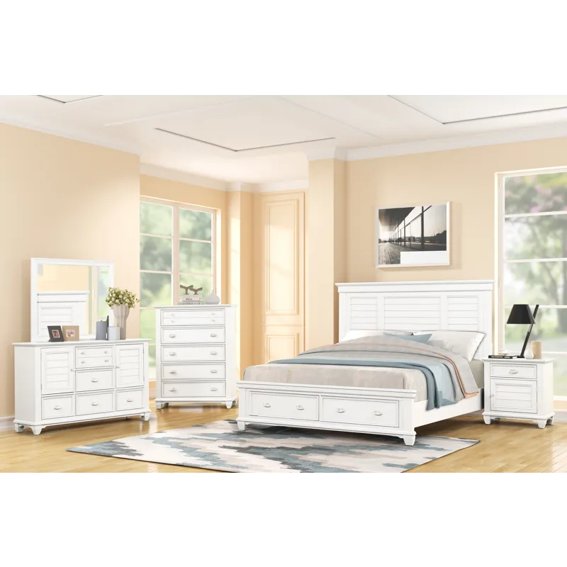 Jamestown 6/0 Wk 5pc B/Dresser/Mirror/Chest/Nightstand W/Storage Wht