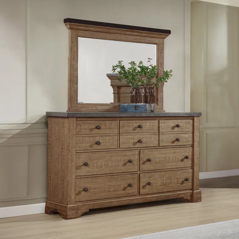 Augusta Dresser & Mirror Rustic Brown