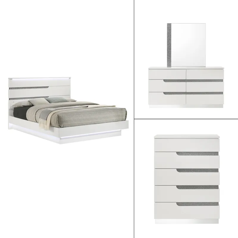 Paradox White 6/6 Ek 4pcs B/Dresser/Mirror/Chest