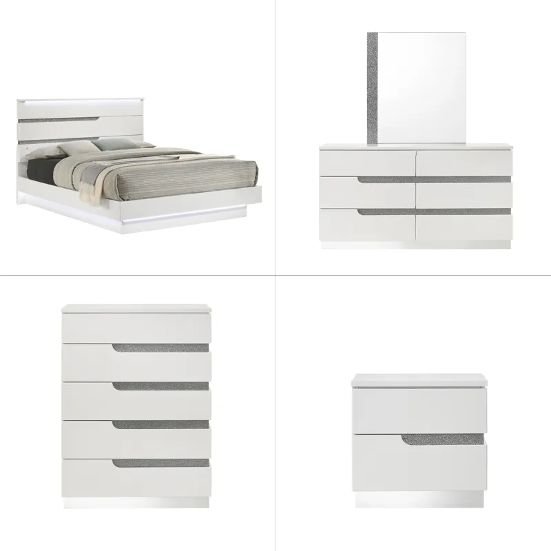 Paradox White 6/6 Ek 5pcs B/Dresser/Mirror/Chest/Nightstand