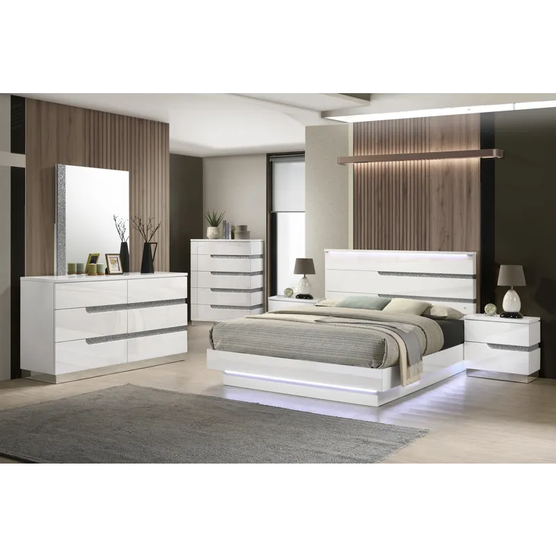 Paradox White 6/6 Ek 6pcs B/Dresser/Mirror/Chest/2 Nightstands