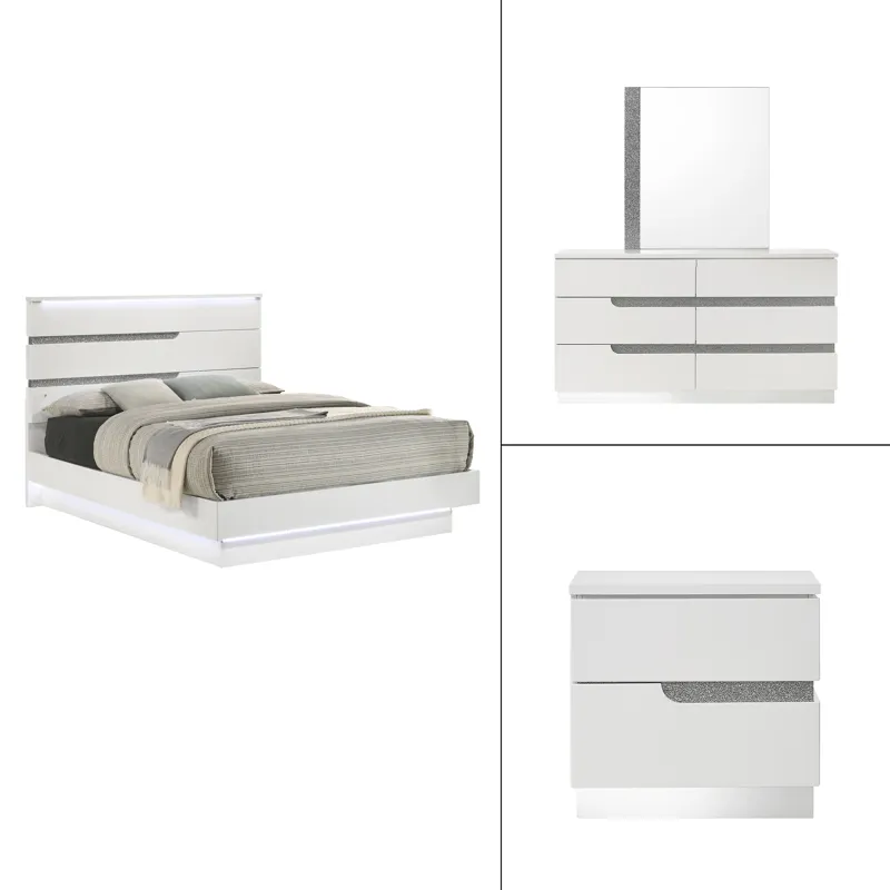 Paradox White 5/0 Q 4pcs B/Dresser/Mirror Nightstand