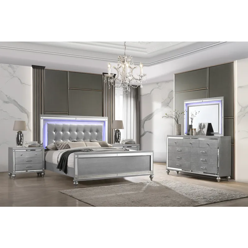 Valentino Silver 6/6 Ek 5pcs B/Dresser/Mirror/2 Nightstands