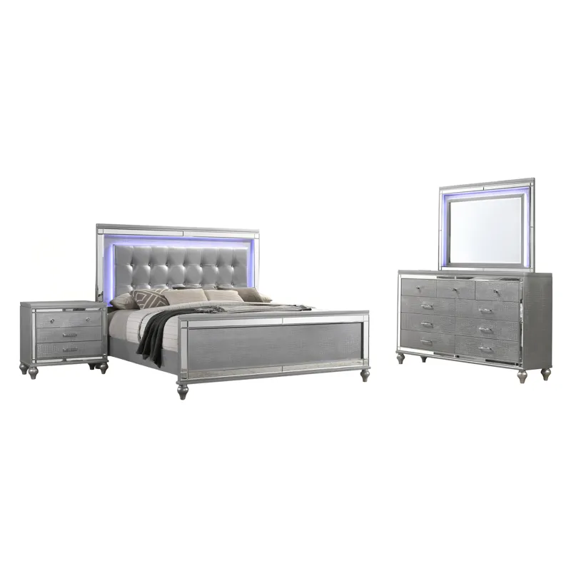 Valentino 4pc Bed, R, R, S Silver - California King