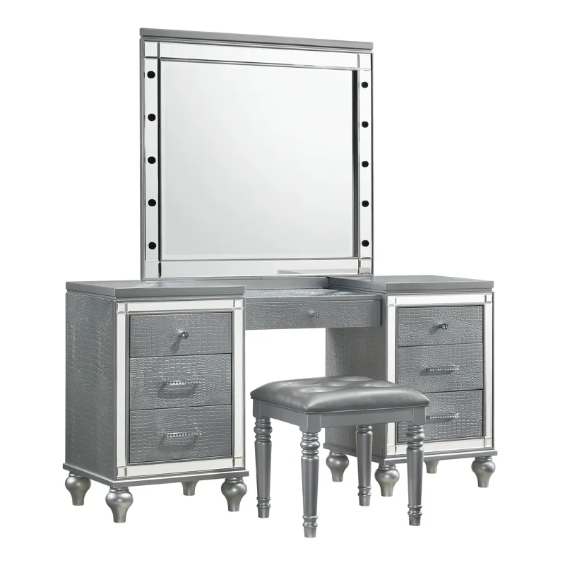 Valentino Vanity Table, Mirror & Stool Silver