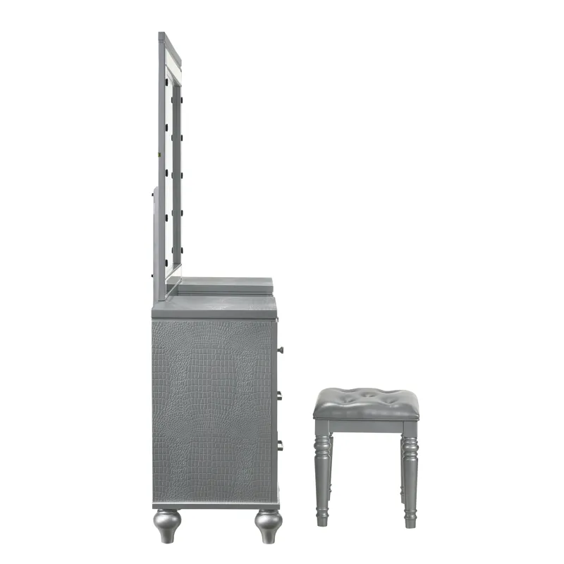 Valentino Vanity Table, Mirror & Stool Silver