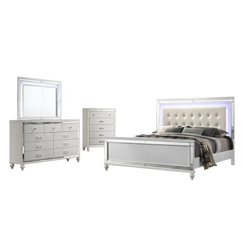 Valentino 4pc Bed, R, R, H White - California King