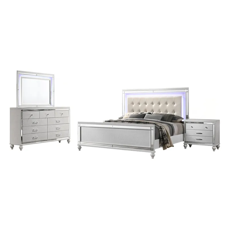 Valentino 4pc Bed, R, R, S White - California King