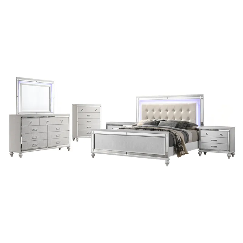 Valentino 5/0 Q 6pcs B/Dresser/Mirror/Chest/2 Nightstands White