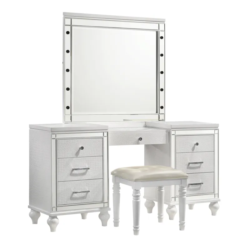 Valentino Vanity Table, Mirror & Stool White