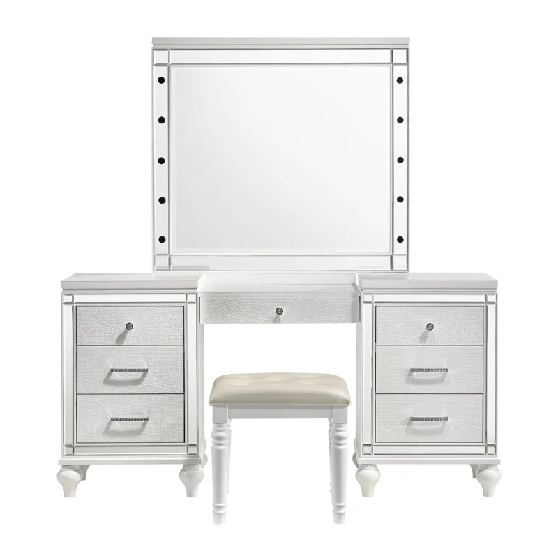Valentino Vanity Table, Mirror & Stool White