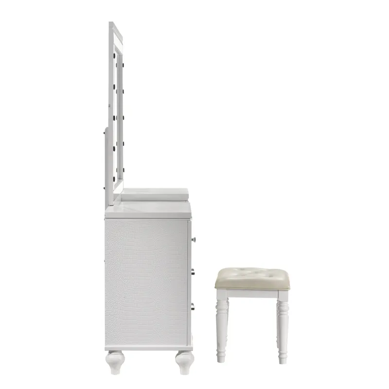 Valentino Vanity Table, Mirror & Stool White