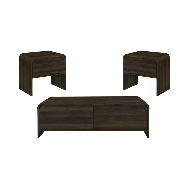 Mara 3pcs Cocktail Table & 2 End Tables Walnut