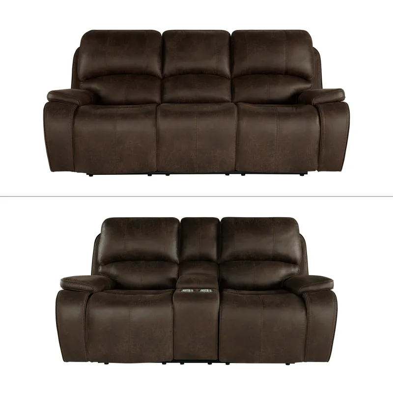 Brookings 2pc P2 Sofa & Loveseat W/Power Headrest & Footrest-Brown