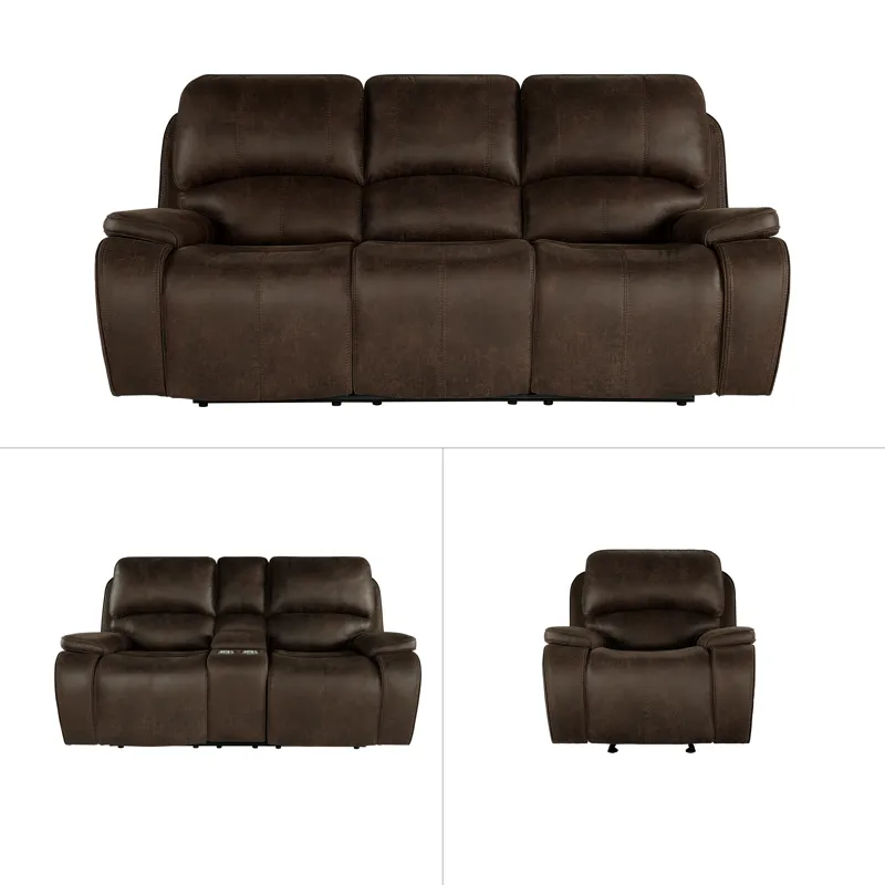 Brookings 3pc Manual Sofa/Love/Recliner Brown