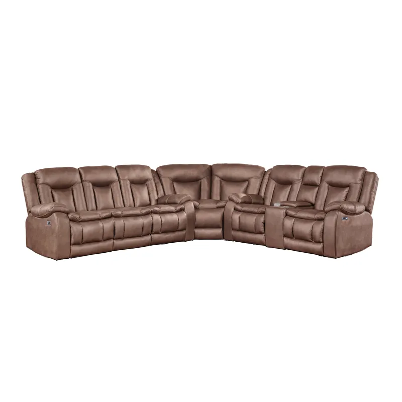 Morello 3 PC P1 Sofa/Love/Wedge W/Power Footrest-Brown