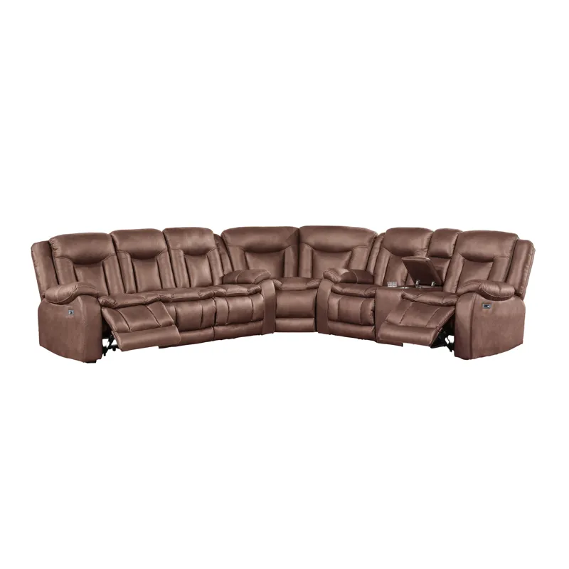 Morello 3 PC P1 Sofa/Love/Wedge W/Power Footrest-Brown