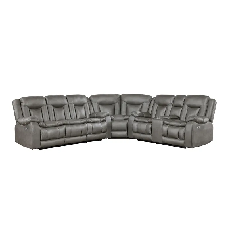 Morello 3 PC P1 Sofa/Love/Wedge W/Power Footrest-Gray