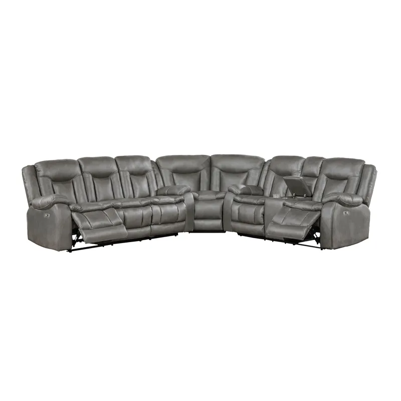 Morello 3 PC P1 Sofa/Love/Wedge W/Power Footrest-Gray