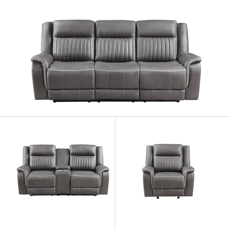 Enzo 3 PC Manual Sofa, Love, & Rec Gray