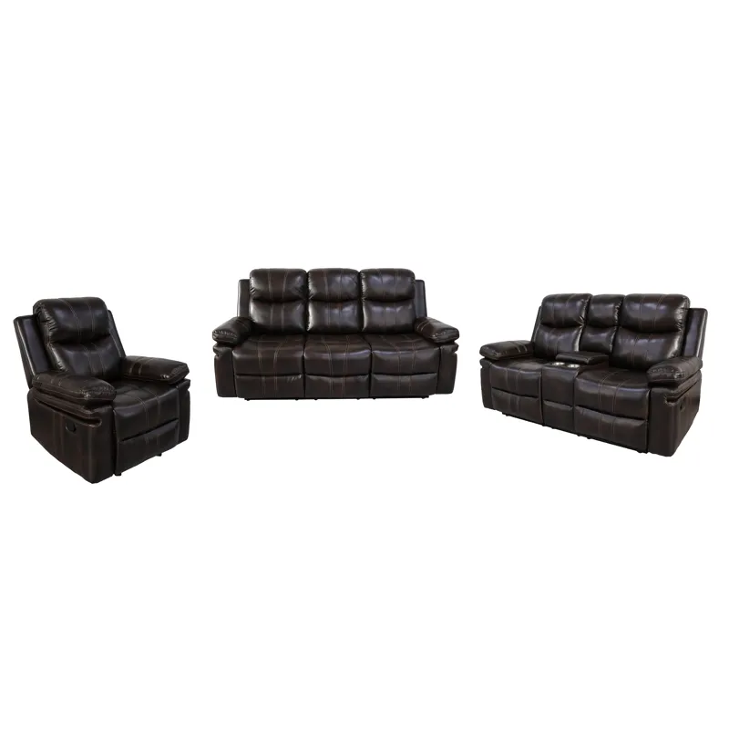 Kellen Manual 3pc Sofa Love, Rec Brown