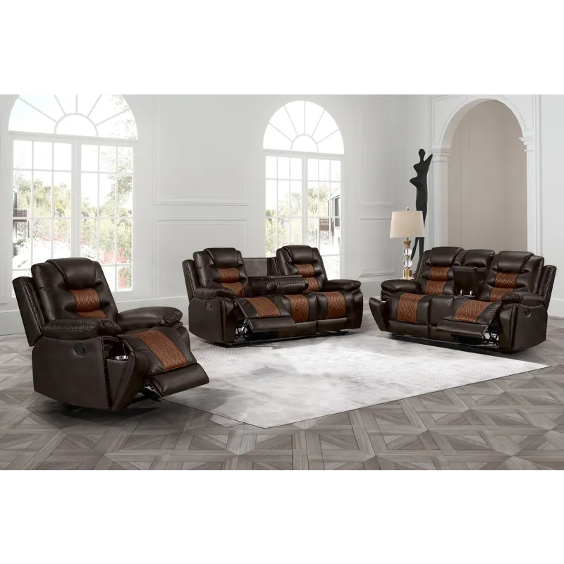 Nikko Manual 3pc Sofa Love, Rec Brown