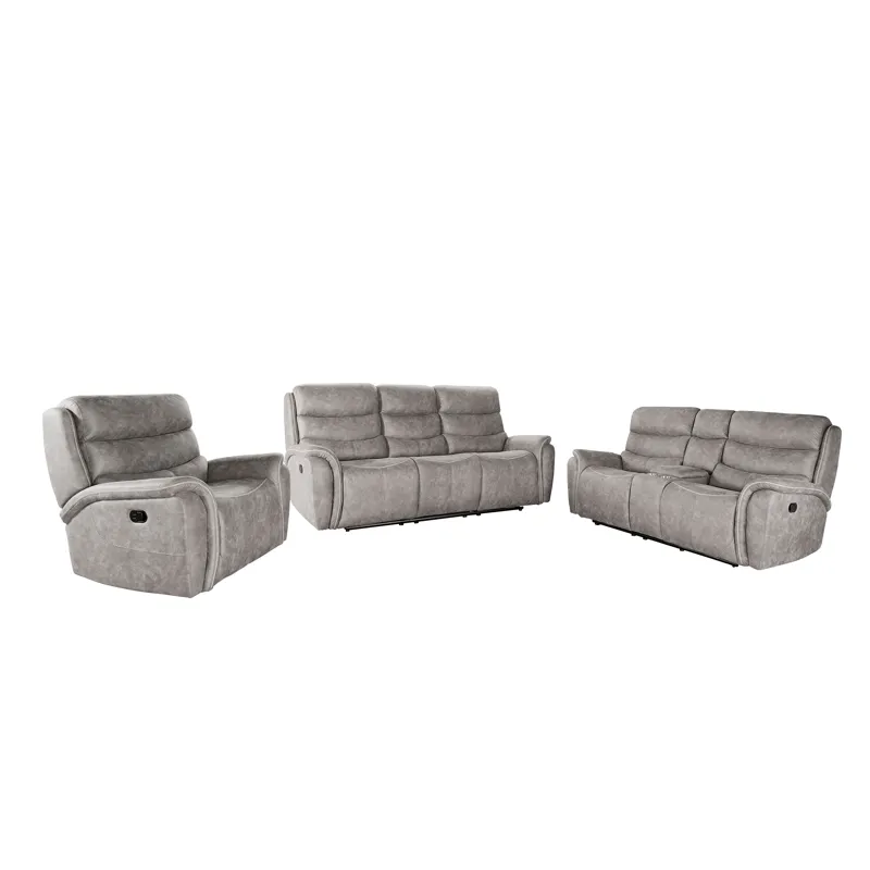 Kamari Manual 3pc Sofa Love, Rec Gray