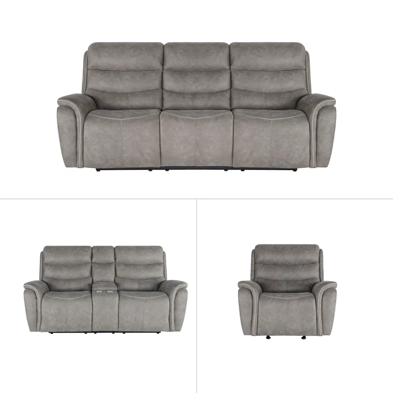 Kamari Manual 3pc Sofa Love, Rec Gray