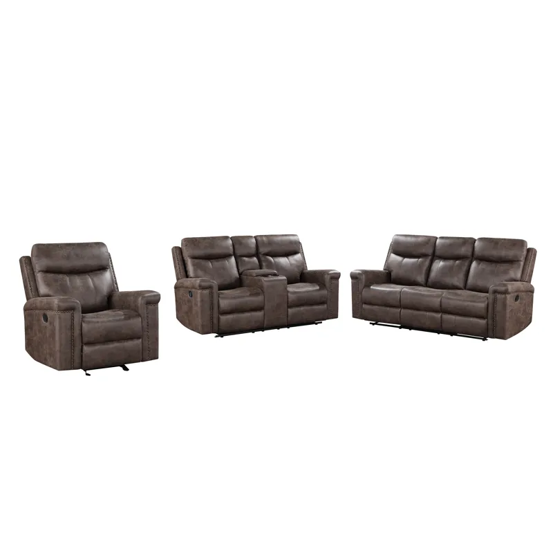 Quade Manual 3pc Sofa Love, Rec Mocha