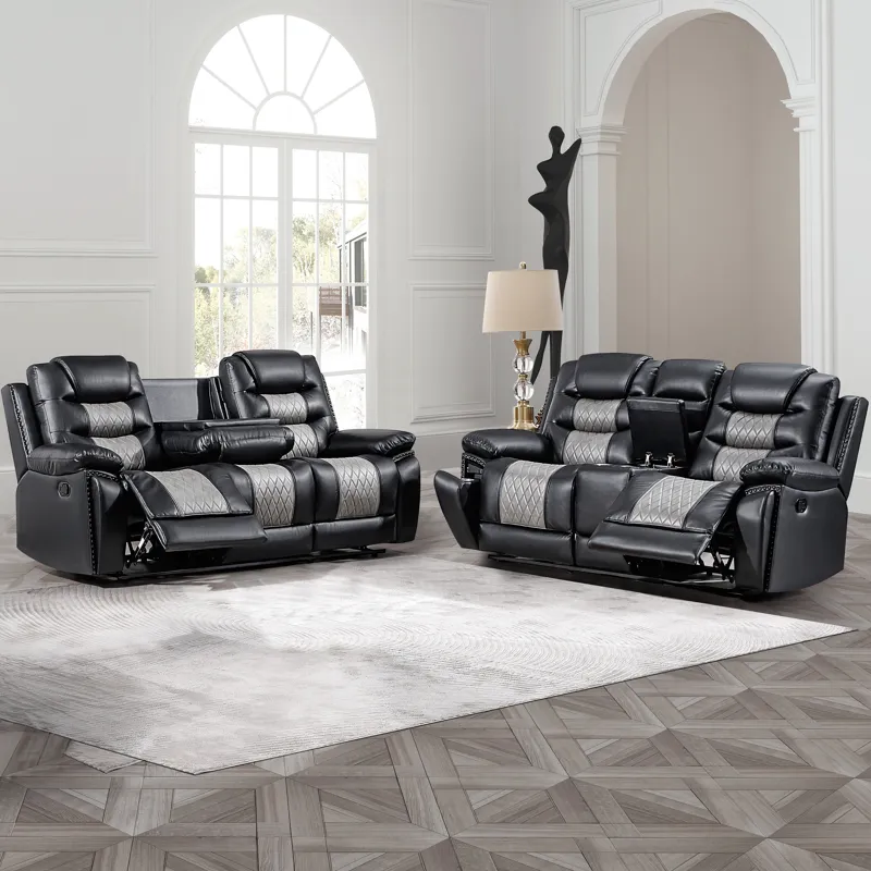 Nikko Manual-2pc Sofa/Love Black/Gray