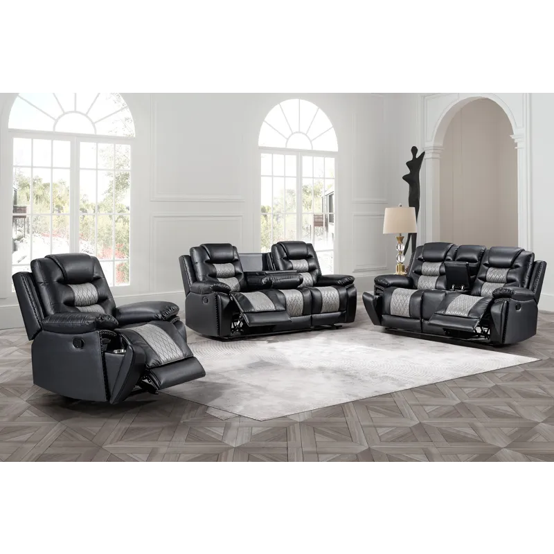 Nikko Manual 3pc Sofa/Love/Rec Black/Gray