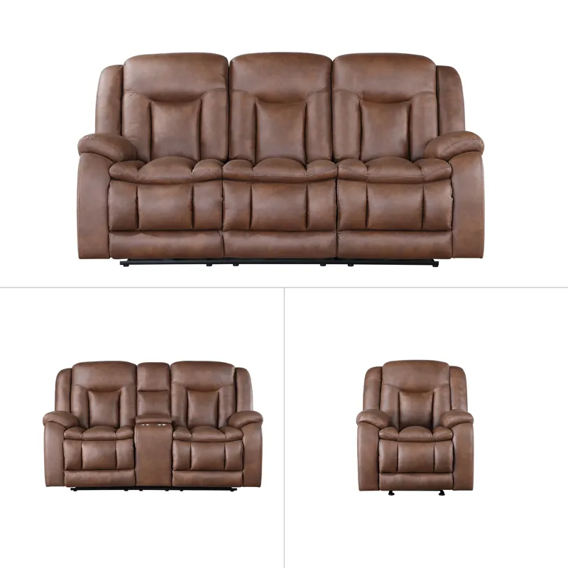 Morello 3pc P1 Sofa, Oveseat & Recliner W/Power Footrest-Brown