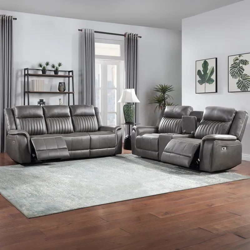Enzo P2 2 PC Sofa & Love W/Power Headrest & Footrest-Gray