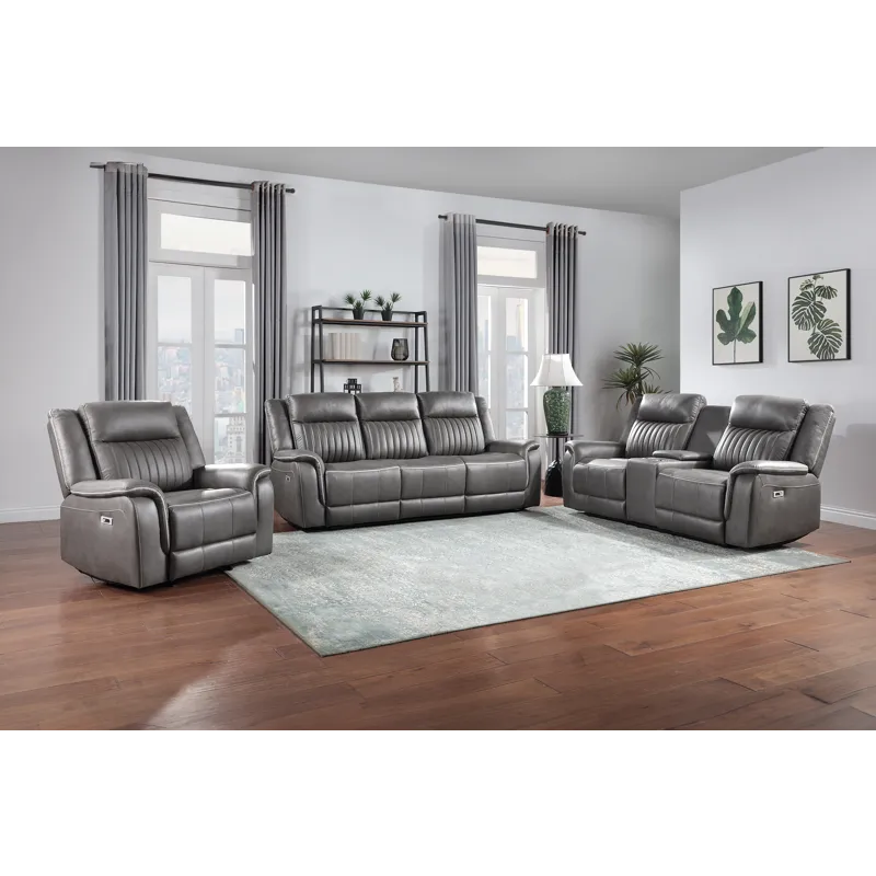 Enzo P2 3 PC Sofa, Love & Rec W/Power Headrest & Footrest Gray