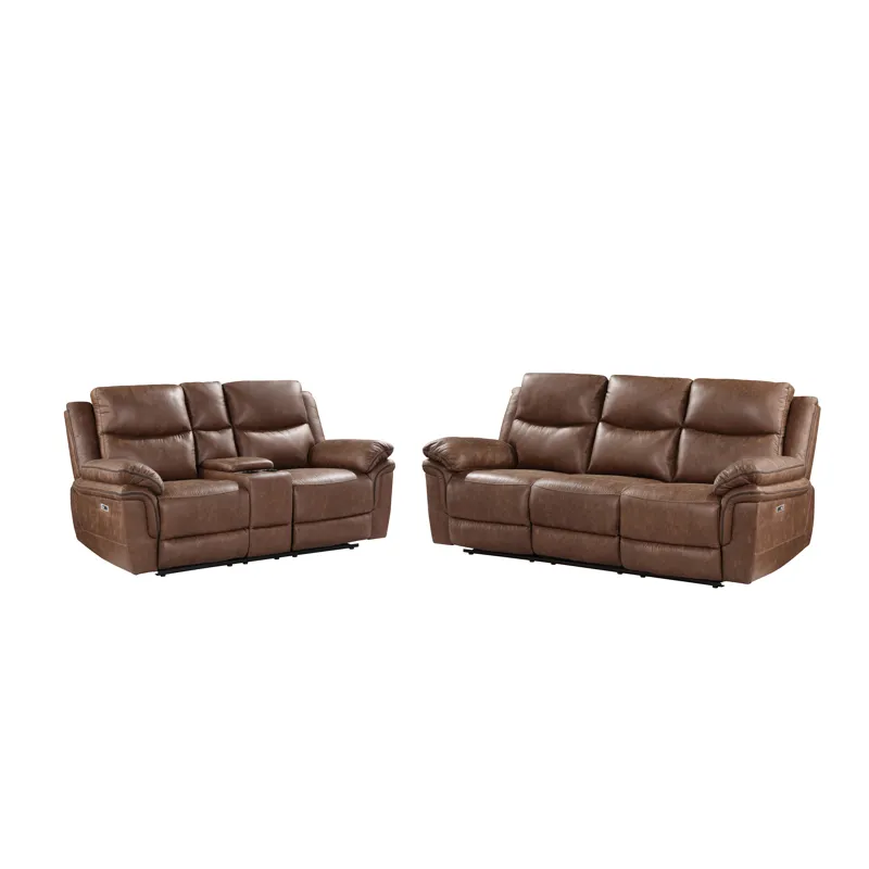 Ryland P1 2pc Sofa/Love Power Footrest Brown